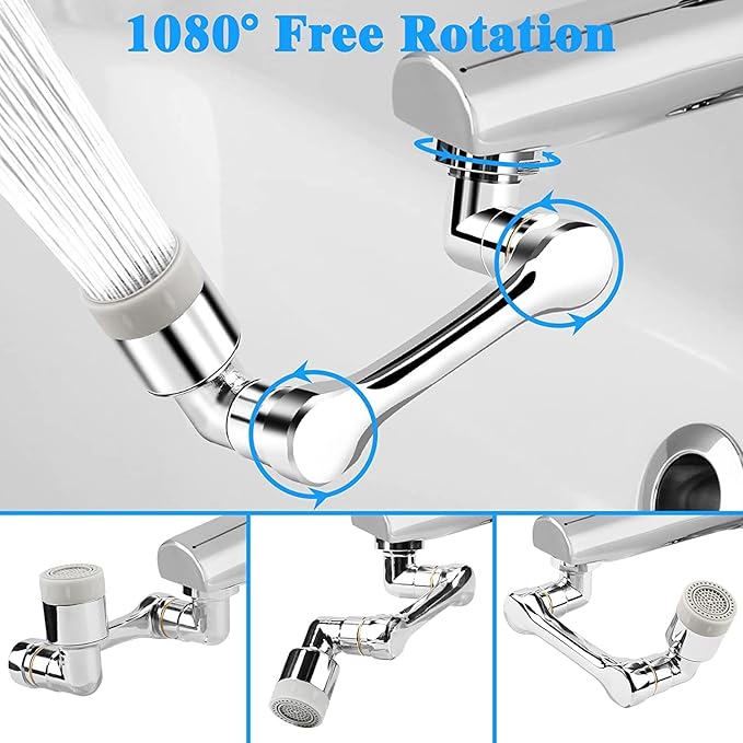 1080° Swivel Faucet Aerator – Rotatable Tap Extender with 2 Spray Modes & Splash Filter