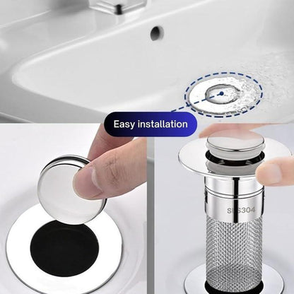 Sink Hair Filter – Removable Stainless Steel Drain Stopper with Anti-Clog Basket