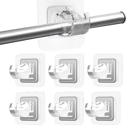 No Drill Curtain Rod Brackets – Self Adhesive Curtain Rod Holders Hooks (Pack of 6)