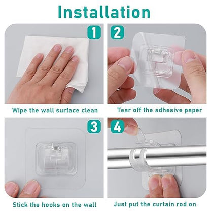 No Drill Curtain Rod Brackets – Self Adhesive Curtain Rod Holders Hooks (Pack of 6)