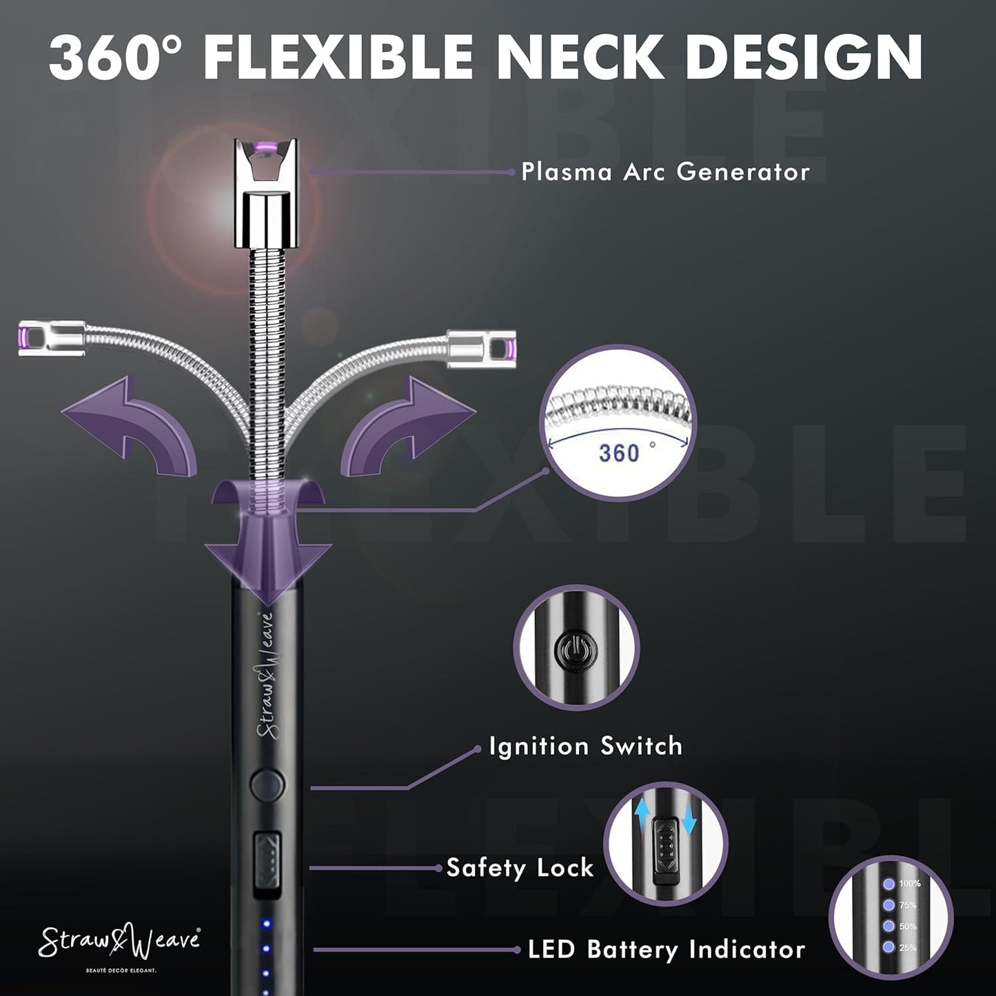 Rechargeable Electric Gas Lighter – 360° Flexible Windproof Arc Lighter with USB C-Type