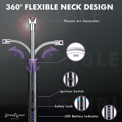 Rechargeable Electric Gas Lighter – 360° Flexible Windproof Arc Lighter with USB C-Type