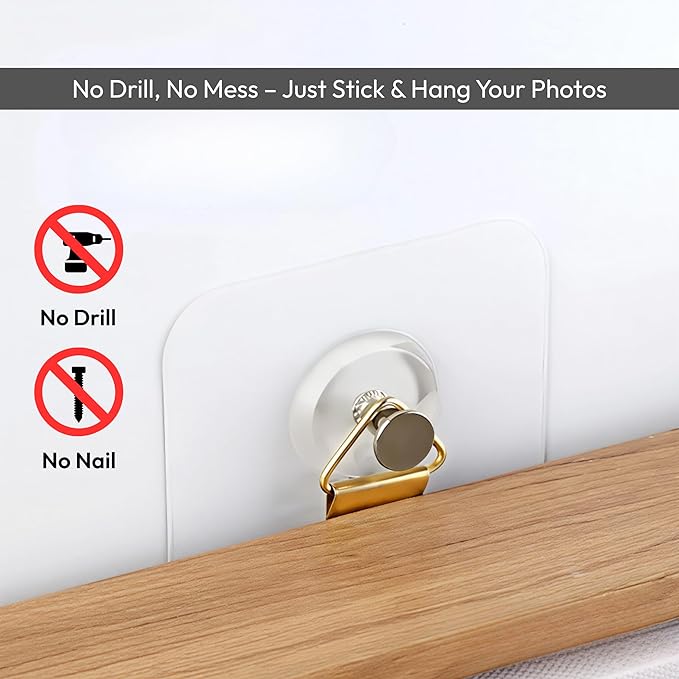 Self Adhesive Wall Hooks – Heavy Duty No-Drill Photo Frame Hooks (Pack of 15)