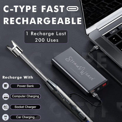 Rechargeable Electric Gas Lighter – 360° Flexible Windproof Arc Lighter with USB C-Type